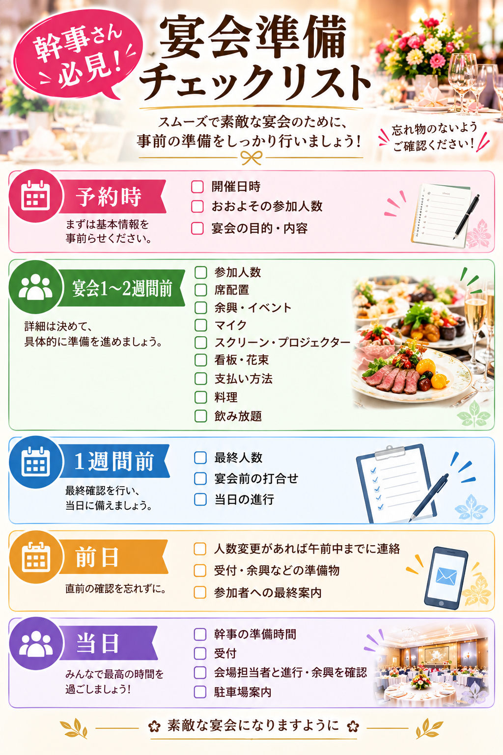 宴会ご利用の幹事様必見　チェックリスト