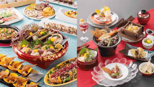 左：パーティ料理　右：会席料理